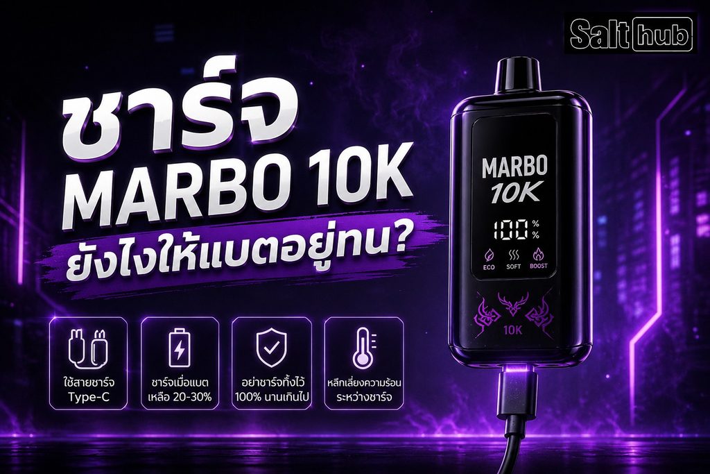การชาร์จ Marbo 10K ผ่านสาย Type-C พร้อมหน้าจอแสดงระดับแบตเตอรี่