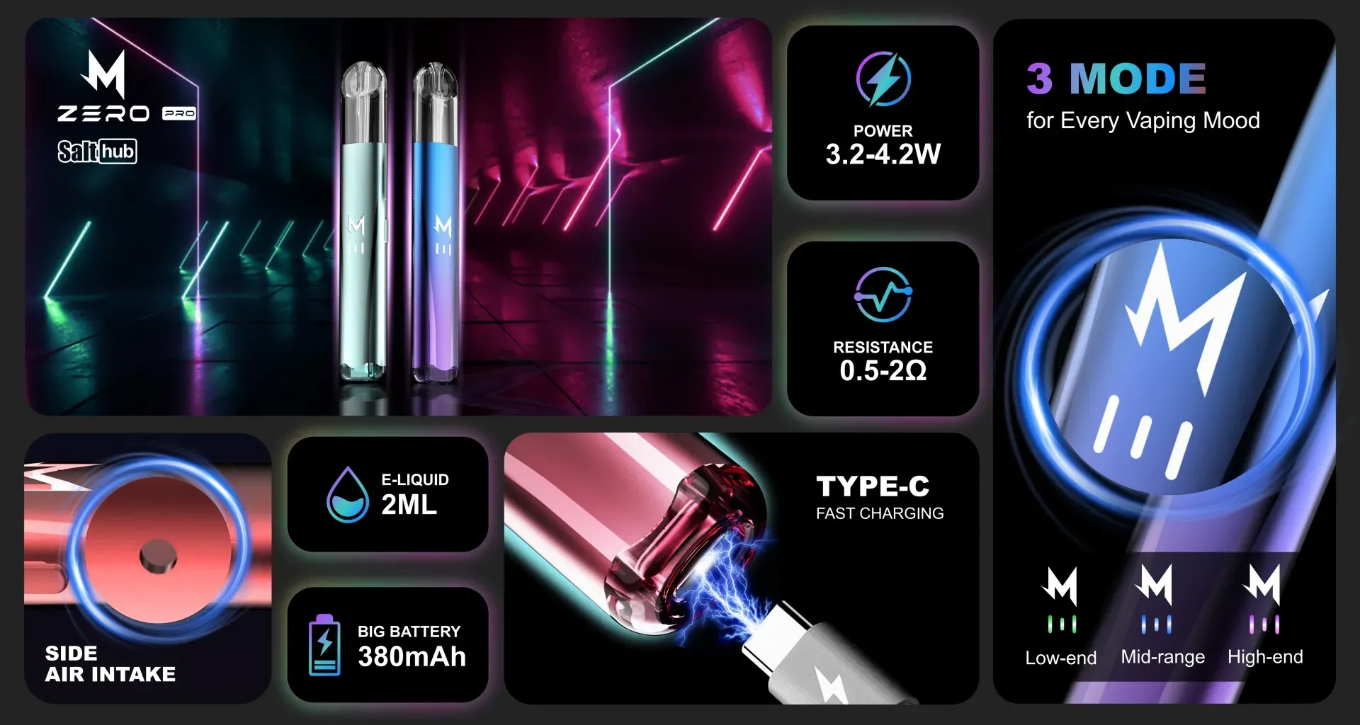 เครื่องพอต Marbo Zero Pro (M Zero Pro) พอตเปลี่ยนหัว ปรับได้ 3 โหมด แบต 380mAh